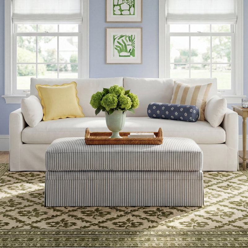 Shelby Upholstered Storage Ottoman, Bayou Off White Canvas