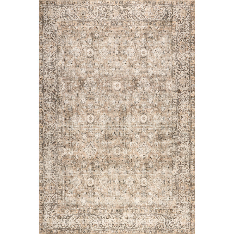 Jeccica Distressed Vintage Medallion Jute Blend Polyester Area Rug, Rectangle 5' x 8'