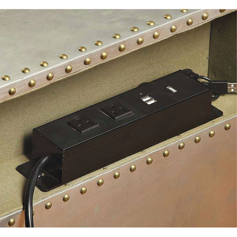 Silver Aluminum Nightstand With & Power Dock, 2 Compartments, Robust Material Rectangular Port And Compartment Containers