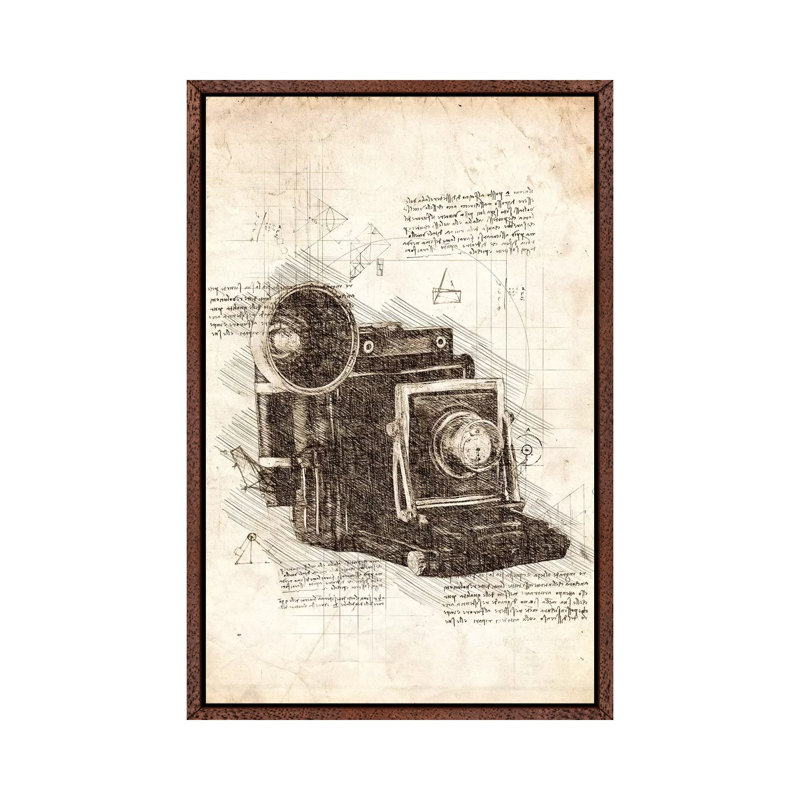 Old Camera 1 Piece Wall Art on Canvas, 66.04 cm H x 45.72 cm W, Classic Brown Wood Framed