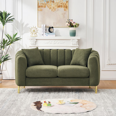 Canapé 61 po en chenille de 61 po, canapé profond de luxe à 2 places, canapé capitonné moderne, canapé à pieds en métal doré pour salon, chambre à coucher, appartement (vert)