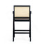 Tabouret de bar à dossier en plastique tissé gris crème de 27 po de hauteur - siège en tissu rembourré de mousse et structure en bois d'hévéa durable