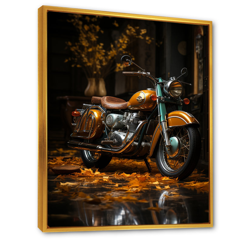 " Retro Cruiser Motorcycle II ", 32" H x 16" W x 1" D, Gold Floater Framed