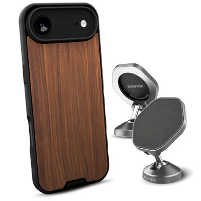 Smartish iPhone Air MagSafe Case + Magnetic Car Mount Bundle - Gripmunk + Mountaineer Car Mount Stick on Adhesive Phone Holder - Extra Strength Magnet - Walnut Woods