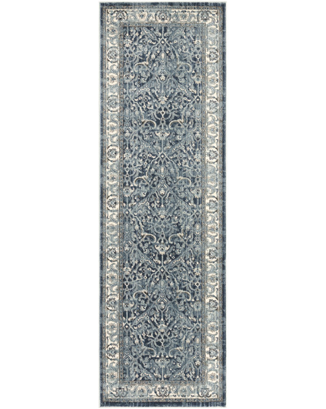Tapis oriental gris / bleu sarcelle Herschell, Rectangle 2 pi 7 po x 4 pi 11 po