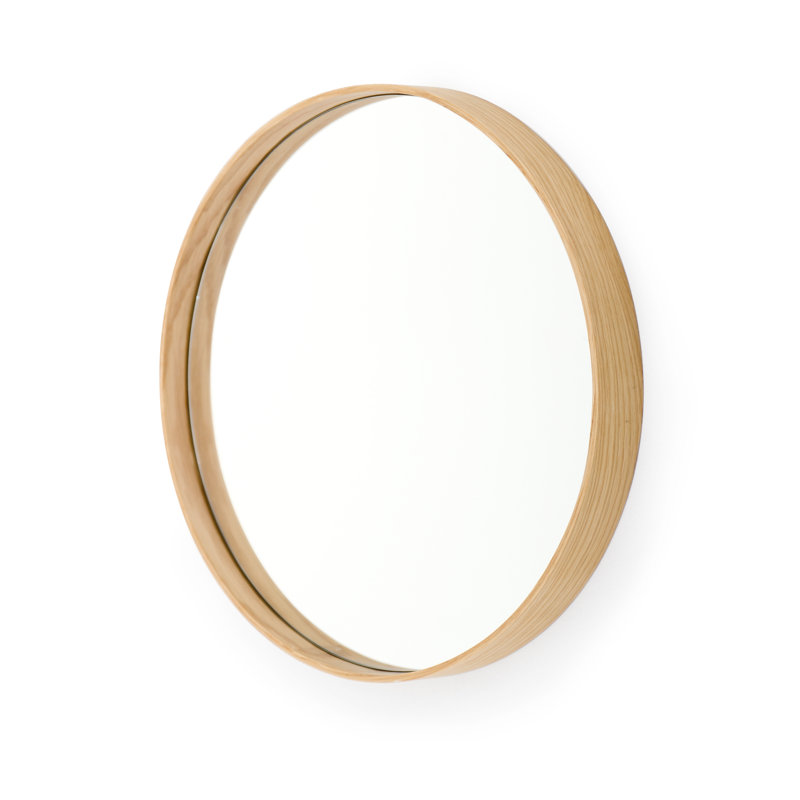 Baum Nordic Round Bathroom Framed Mirror Wall Hanging, Dark Oak, 66cm H x 66cm W x 4.5cm D