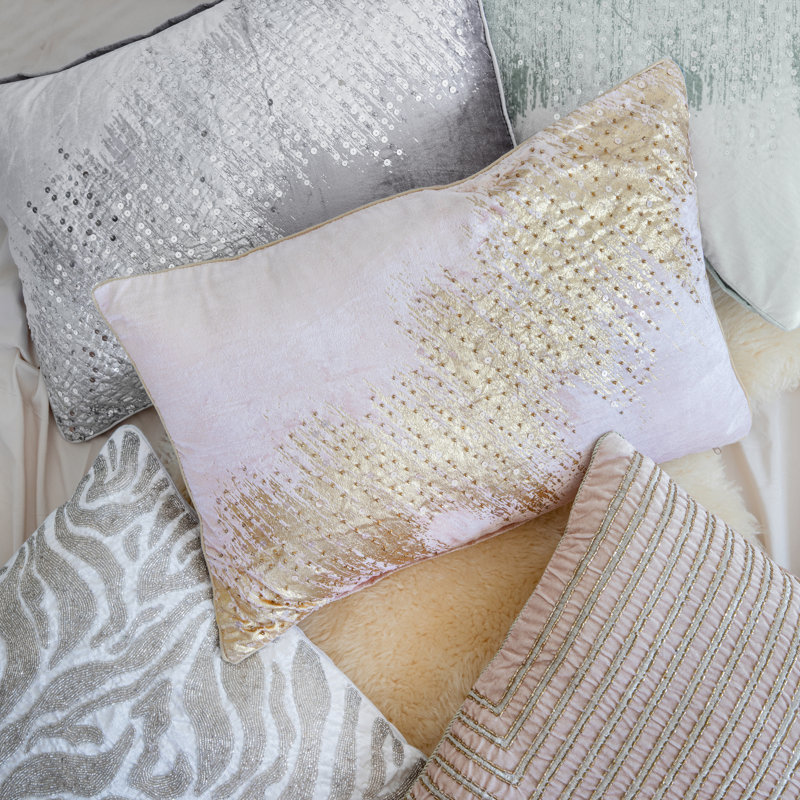 Giovanna Sequined Throw Pillow, Gold/Blush Pink