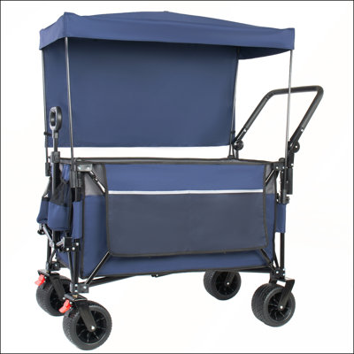 Multi-Functional Push-Pull Folding Wagon Cart with Rotating Handle, Canopy, All-Terrain Wheels, and 480lbs Load Capacity for Outdoor Use