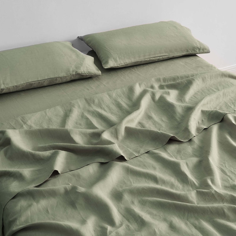 100% European Flax Linen Pillowcase Set (Set of 2), Moss, Standard Pillowcase