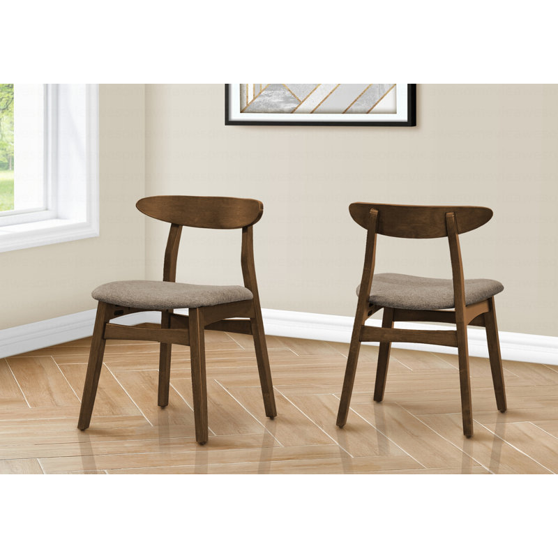 Dining Chair, 32" Height, Set Of 2, Side, Upholstered, Kitchen, Dining Room, Dark Walnut, Beige Fabric, Modern