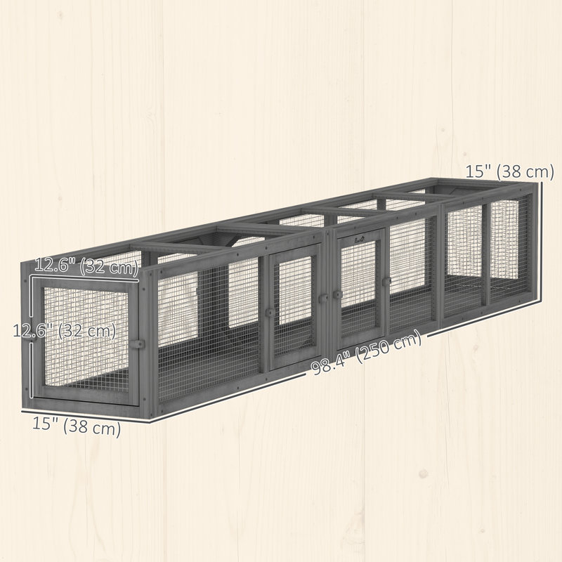 98" Cat Tunnel Outdoor with Combinable Design, Doors, Dark Grey,wood, Dark Gray