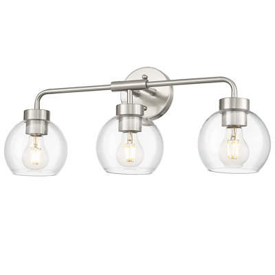 Éclairage pour meuble-lavabo de campagne 3 lumières 23 pouces, abat-jour globe en verre transparent, nickel brossé