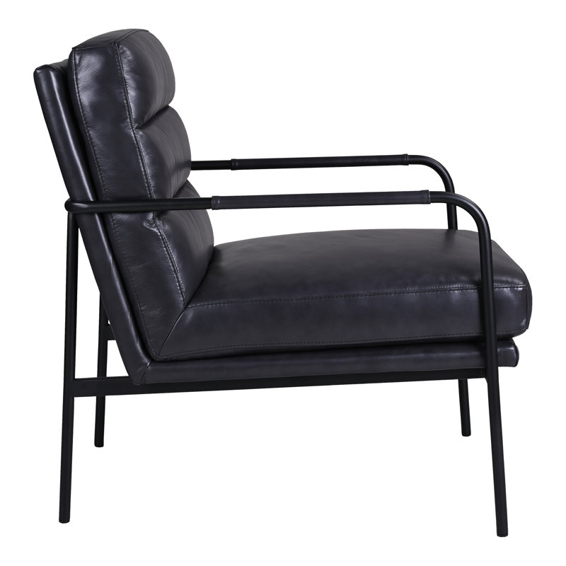 Keeley 23.5" W Top Grain Leather Armchair, Black Pebbled Top Grain Leather