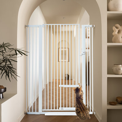 Ermila 55.1"" Extra Tall Pet Gate, 29.5-40.6"" Extra Wide Heavy Duty Metal Safety Gates, Dog Gates Baby Gates with Adjustable Cat Door -  Tucker Murphy Pet™, 3BA0EAE406964F3E894FC3290D1206EC