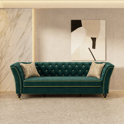 Canapé de luxe Mid-Century touffeté en velours, canapé de luxe rétro de 89,5 pouces pour le salon