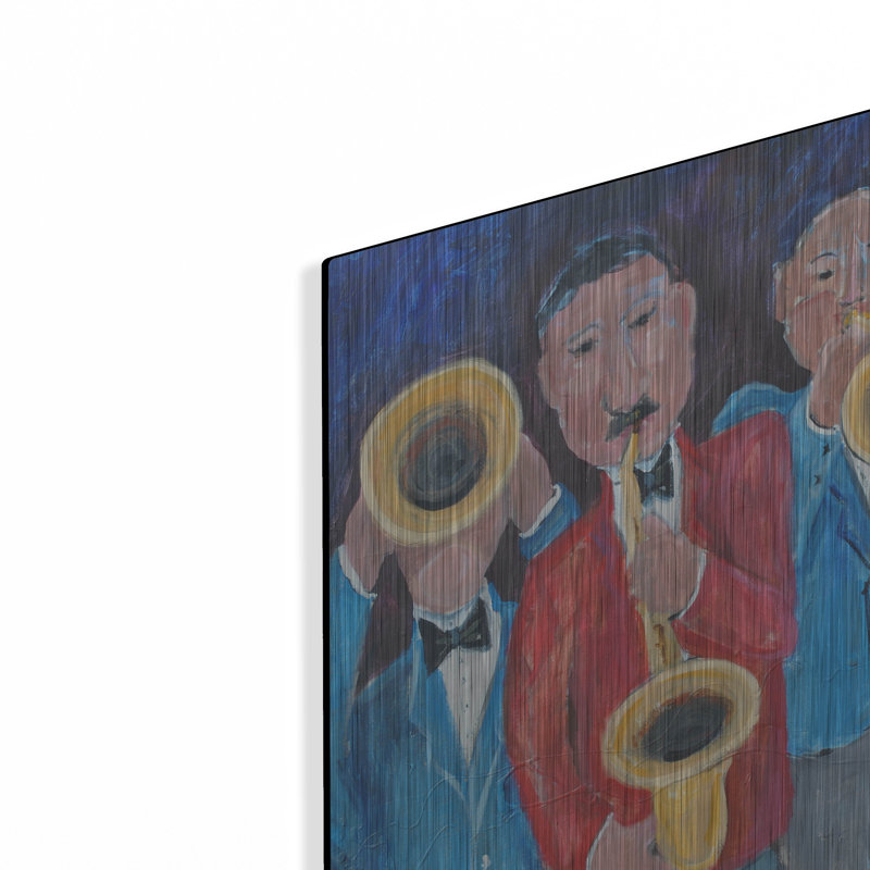  "Soufflez ces cornes" par Jadei, impression sur métal, H 24 po x l 16 po
