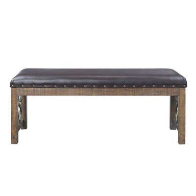 Banc en cerisier noir et patiné avec garniture cloutée