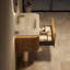 Meuble-lavabo flottant 36 po | Lavabo intégré en pierre frittée en travertin, lumière DEL à capteur, armoire en bois naturel rayé 3D, tiroir à fermeture en douceur-962210961