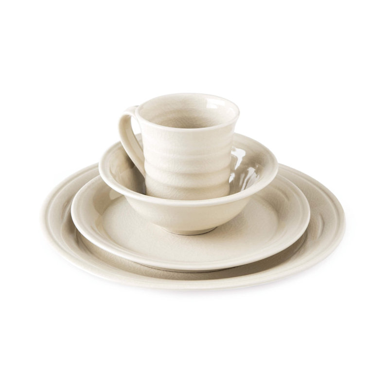 Belmont Handmade Stoneware Dinner Plate, Crackle Ivory