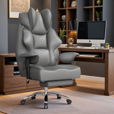 300LBS Massage Executive Chair, 2-Point Massage Office Chair with Foot Rest and Lumbar Support High Back PU Leather Computer Desk Chair, Boss Chair F by Latitude Run