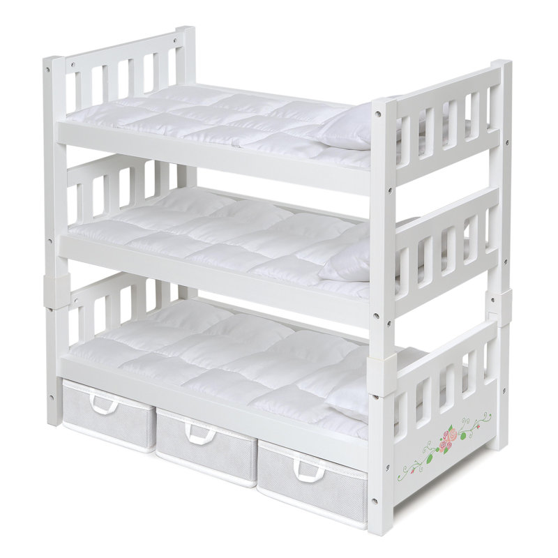 1-2-3 Convertible Doll Bunk Bed with Bedding, Baskets, and Free Personalization Kit