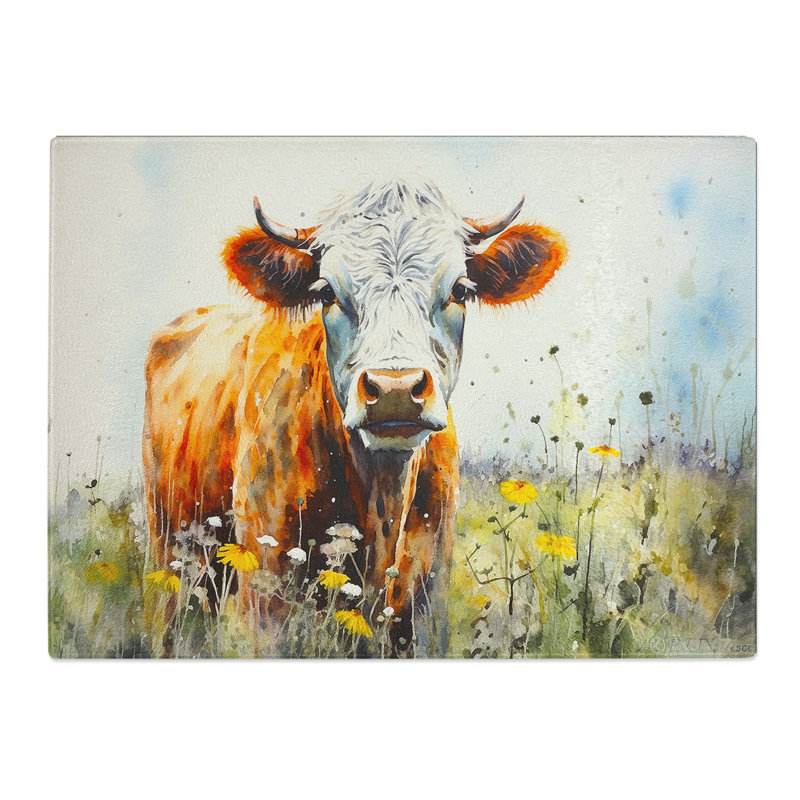 Cow Watercolour Art No.2  Glass Chopping Board
