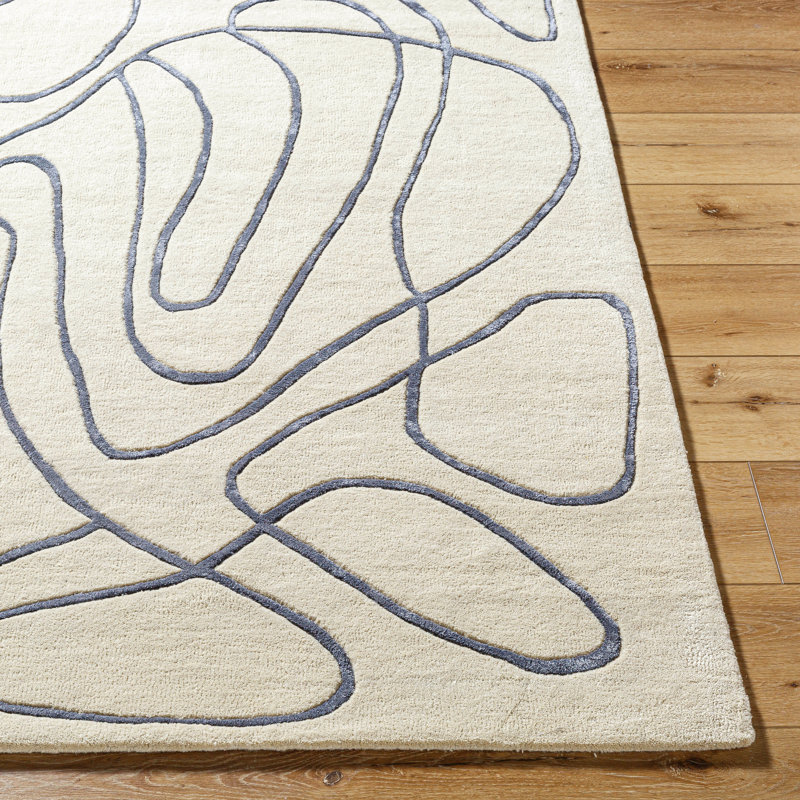 Baiel Abstract Hand Tufted Area Rug in Slate/Ivory, Rectangle 2' x 3'