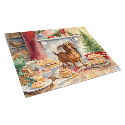 Dachshund Christmas Cookies Glass Cutting Board