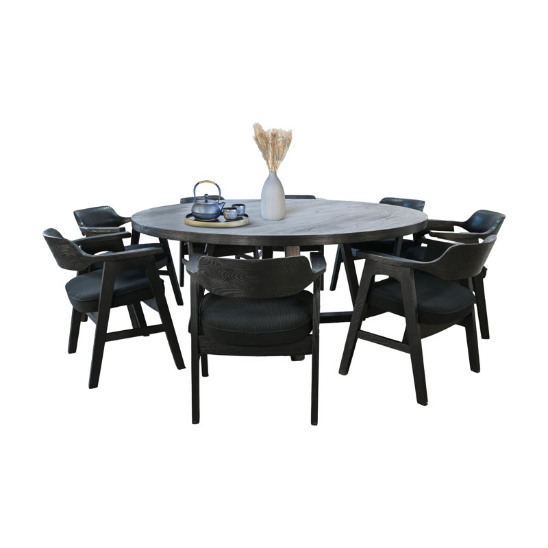 Mia Large 72" Round Dining Set, 9 Pieces: Table, 8 Chairs, 30" H x 72" W x 72" D