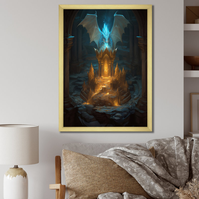 "Célébration de l'esprit du dragon I", reproduction sur toile, H 32 po x l 16 po, Cadre doré simple