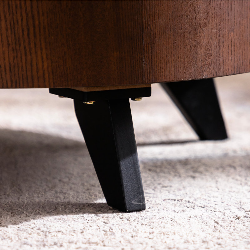 Table basse avec rangement à couvercle rabattable de style Mid-Century de 31,05 po en bois massif et pieds noirs à finition ronde pour le salon