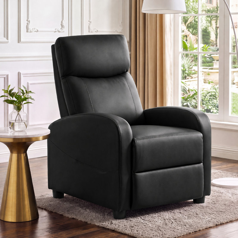 25.2" W Compact Ergonomic Massage Push-Back Recliner, Black
