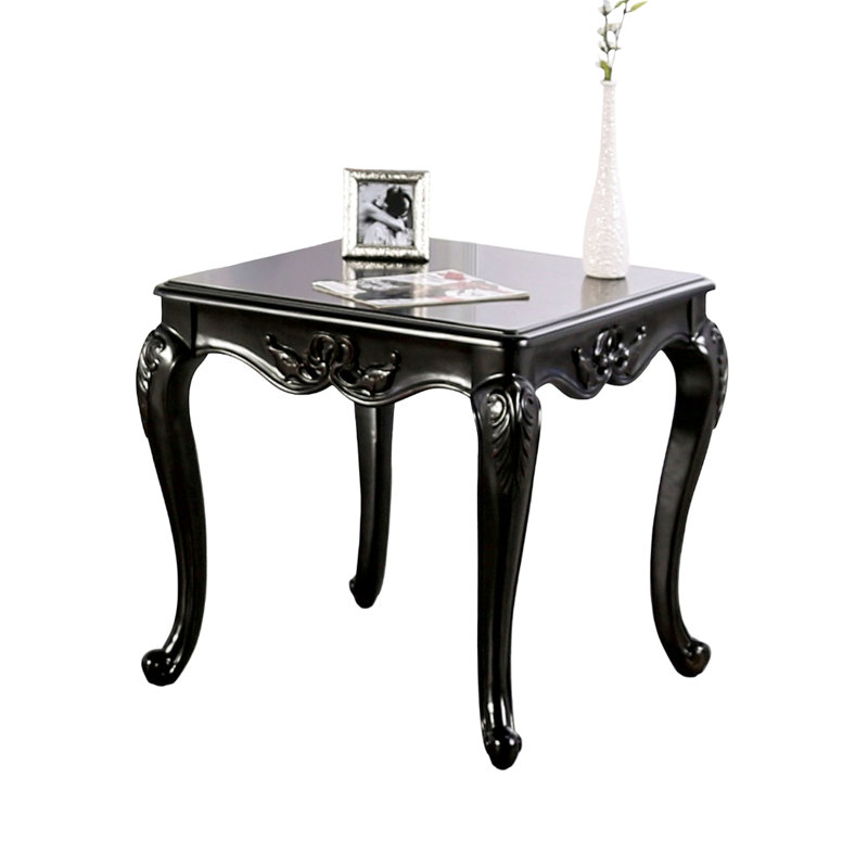 Solid Wood Square End Table In Traditional Design, Champagne Finish, Ornate Accents, Legs, 26.5"w X 28.5"d 24.5"h, Simple Setup Finish Table, And Veneer, Details, Single Unit
