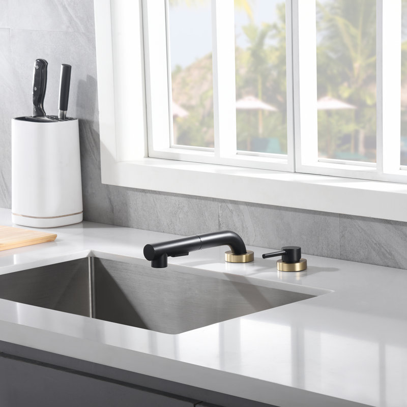 Kitchen Sink Faucet, Pull-down Kitchen Faucets with Swivel Spout, S6127PR-XX-WF, Black/Gold