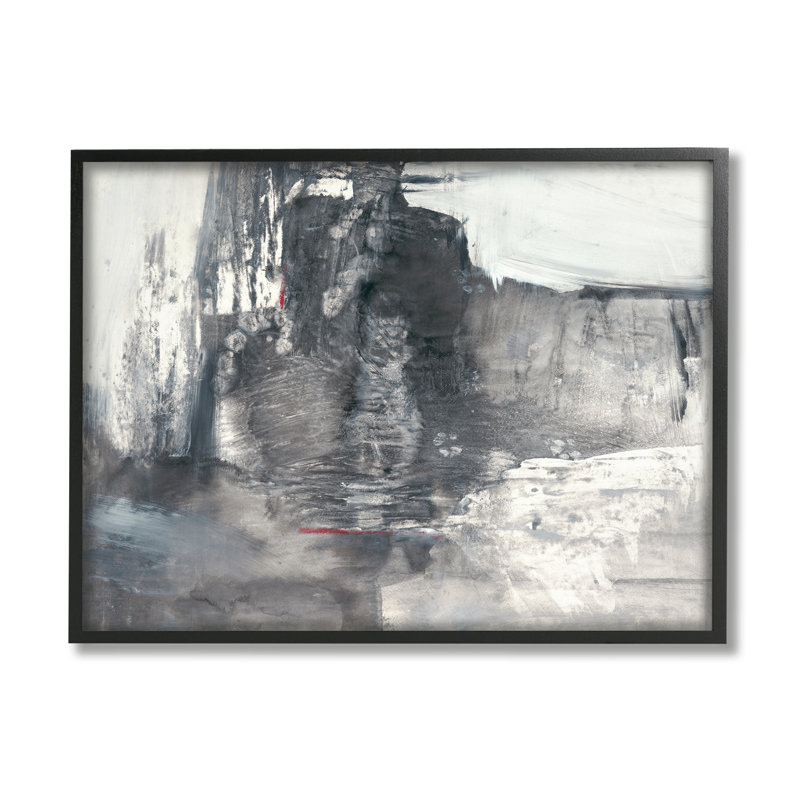 Mouvement intense, abstrait, contraste, gris doux et blanc par Michell Oppenheimer - Peinture, Giclée encadrée noir minuit