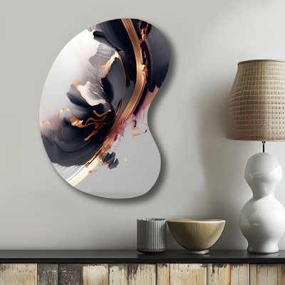 Rosegold Black Transcending Complexity I - Unique Shape Abstract Metal Wall Decor, Asymmetrical Metal Wall Sculpture Print
