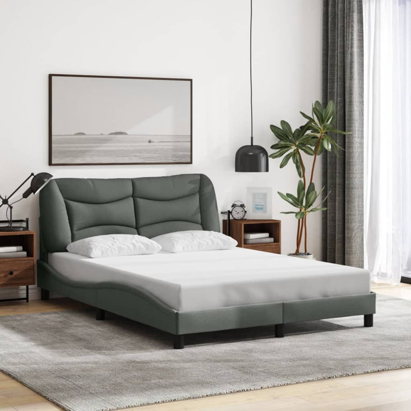 vidaXL Bed Frame without Mattress Hvar Dark Grey 137x190 cm Fabric, Full 53.9x74.8 in., Gray