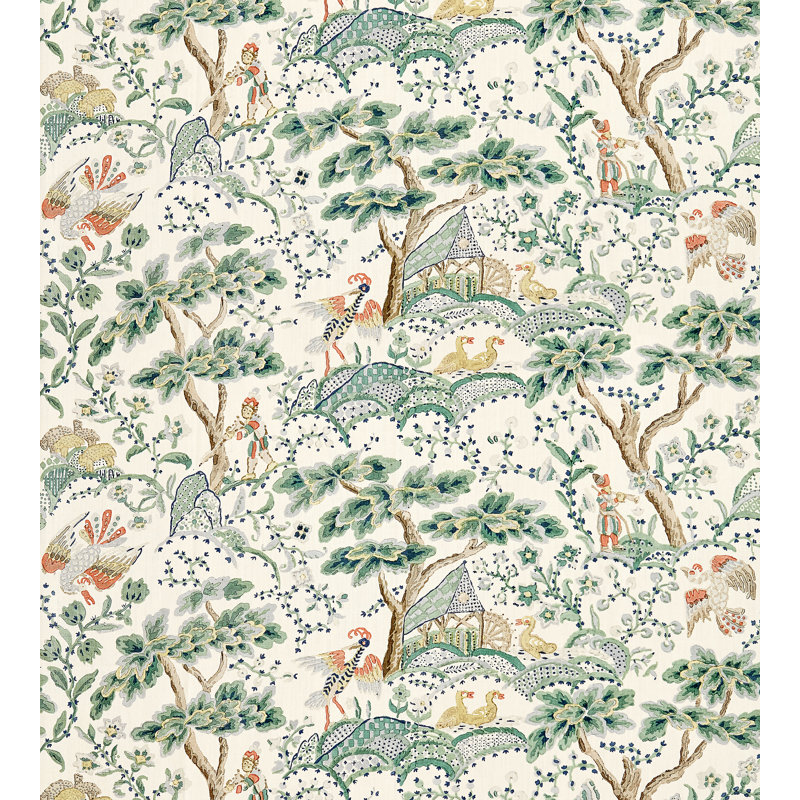 Tissu Merchante Kelmescott Hand Block, Vert feuille sur ivoire