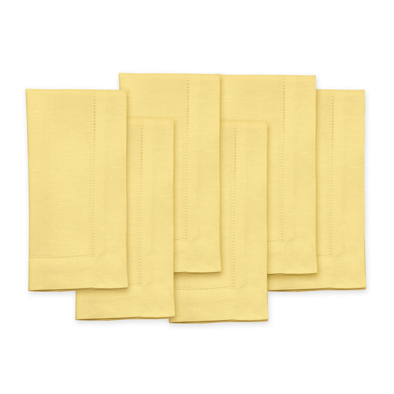 100% Pure Linen Hemstitch Dinner Napkins - Classic Hemstitch, Yellow
