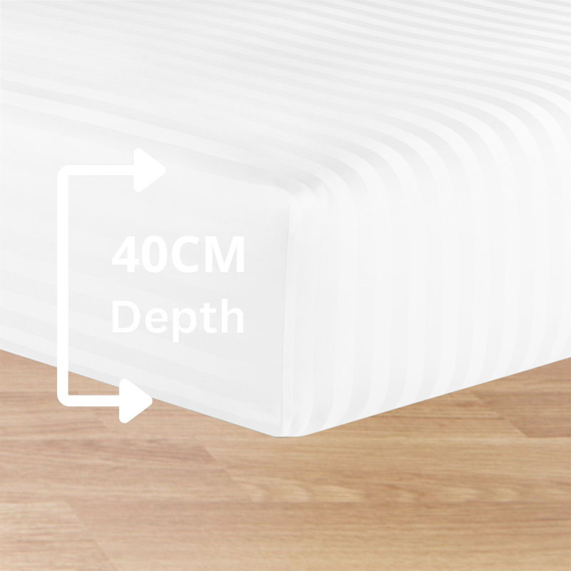 200 Thread Count Striped Microfiber Fitted Sheet, White, Kingsize (5')