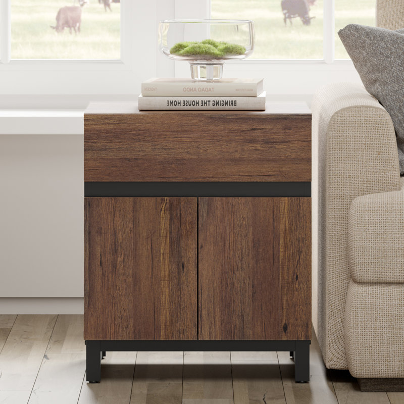 Table de bout moderne avec 1 tiroir et 1 armoire de rangement Aadam, Brun