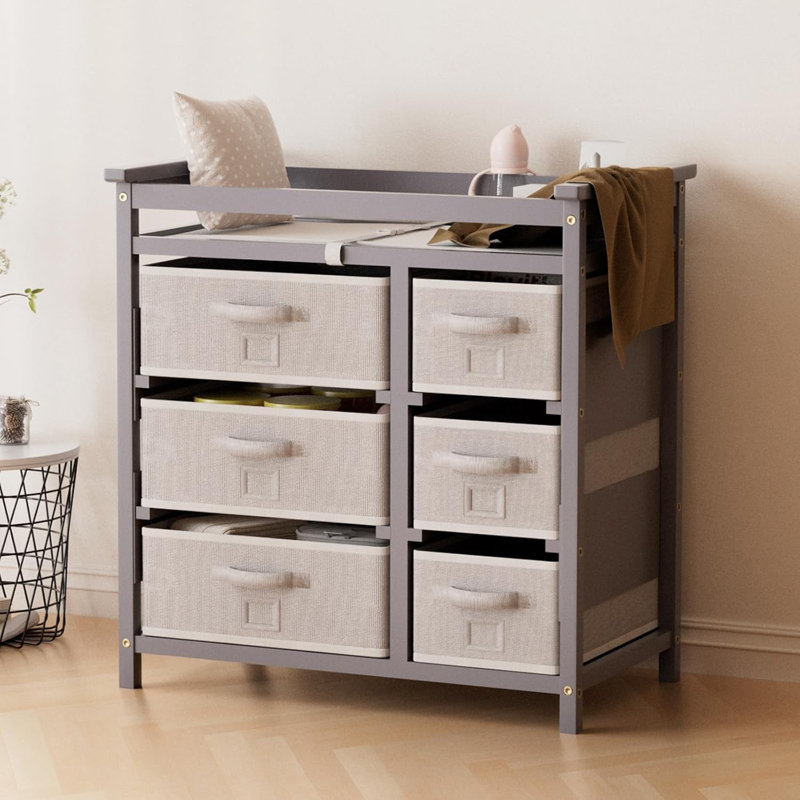 Angelynna Changing Table Dresser with Pad, Gray