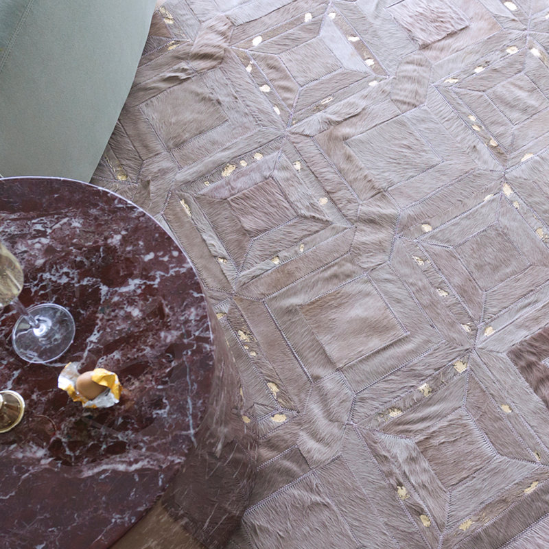 Cowhide Geometric Area Rug in Lilac Ash, Rectangle 5'7'' x 7'10''