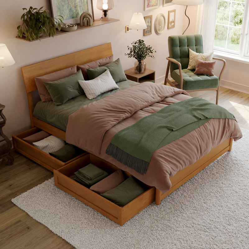Norla Wood Platform Bed with Storage Drawers, Light Toffee, Full
