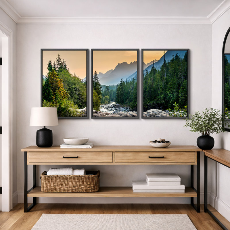 Nature Landscape "Colorado Forest Mountain Natural Artwork, Majestic Modern Organic Panoramic Photograph Wall Pictures, Framed Canvas Giclée Print 3 Pieces Wall Art" 16"x24"x3 pcs, 24"x36"x3 pcs