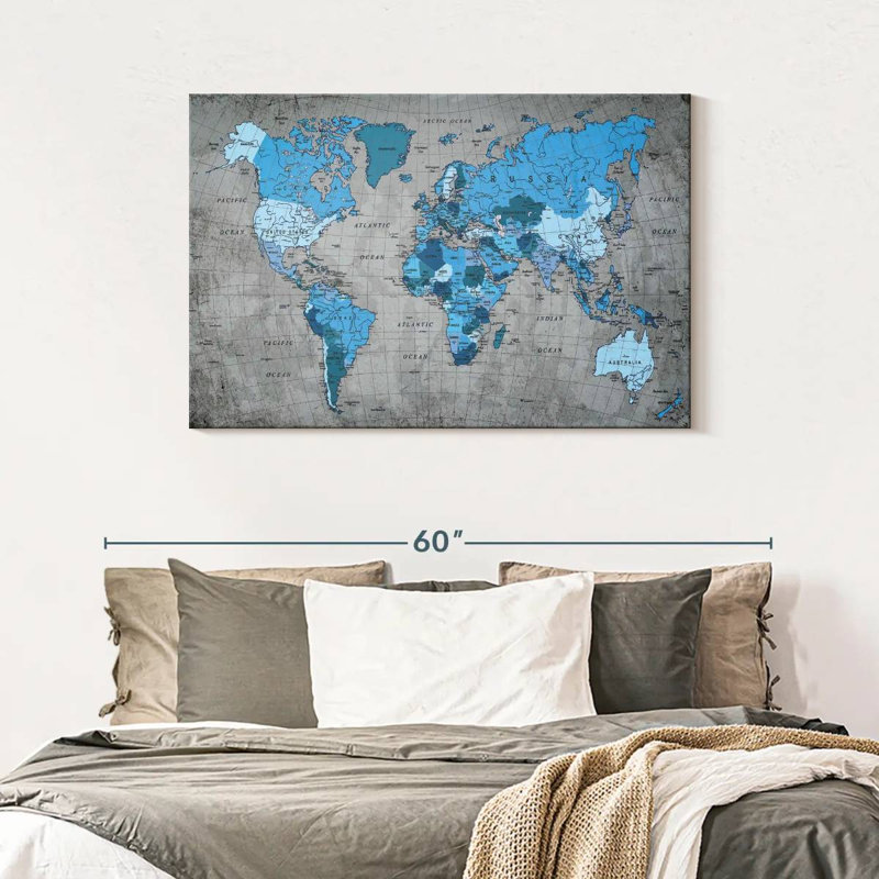 Géographie, carte du monde II, H 30 po x l 45 po