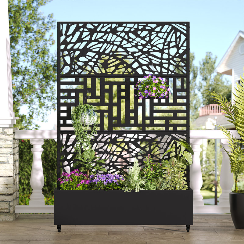 Indoor/Outdoor/Decor/Garden Two-Tone Planter Box with Lattice Panel Trellis Privacy Screen, 1
