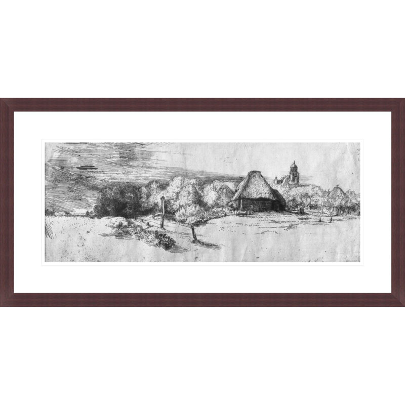«Large Landscape with a Tower» par Rembrandt van Rijn - Reproduction giclée encadrée, H 15,22 po x l 29,5 po