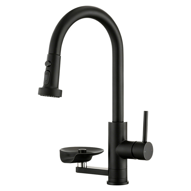 High-arc Pull-down Sprayer Kitchen Faucet With Built-in Glass Rinser, Matte Black