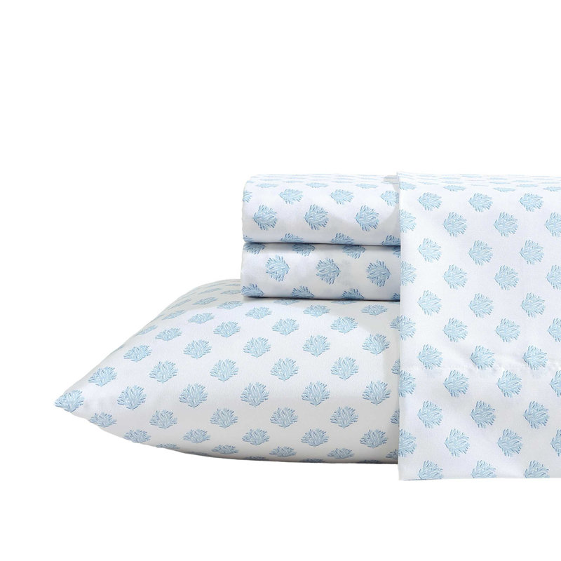 Nautica Ocean Breeze Cooling Striped Sheet Set, Queen Sheet Set with 2 Pillowcases, White/Blue Floral